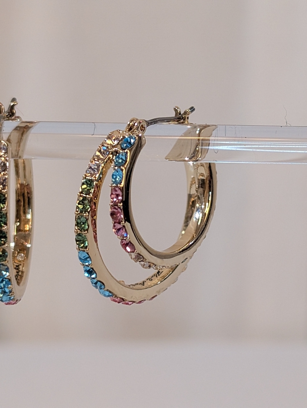 Karl Lagerfeld Gold Hoop Earrings With Multicolor Rainbow Stones - Picture 5 of 10